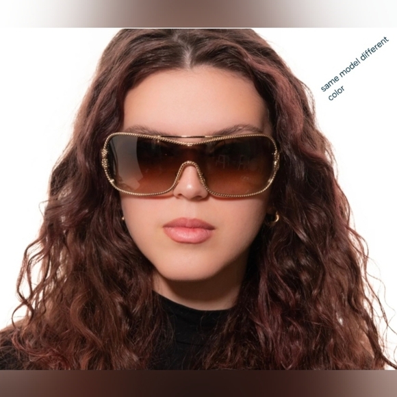 PRADA Women's Rimless shield sunglasses black silver Mono Rope Y2K SPR 1BC-1A1 - Picture 7 of 15